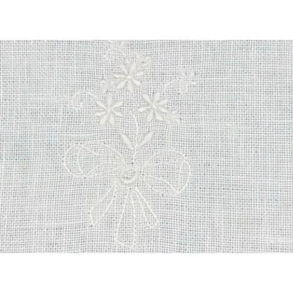Linen Cocktail Napkins Set of 6 White On White Floral Embroidery 5.5” X 8”
